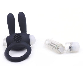Silicone Black Rabbit Vibrating Cock Ring