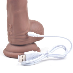 10 Functions Silicone Rechargeable G-Spot Vibrating and Rotating Brown Realistic Dildo