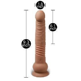 Brown Color 10 Functions Remote Control Silicone Rechargeable Vibrating and Thrusting Dildo, with one-key burst for maximum enjoyment, skin safe, Phthalates and Latex Free.