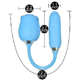 10-Speed Blue Color Silicone Clitoral Sucking Rose with Thrusting Vibrator.