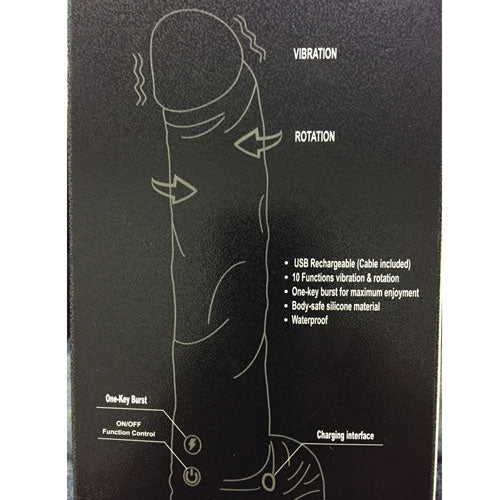 10 Functions Silicone Rechargeable G-Spot Vibrating and Rotating Brown Realistic Dildo