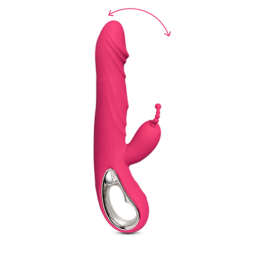 12-Speed Red Color Silicone Rabbit Vibrator with Wiggling Function.