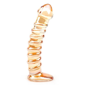 Golden Color Textured Glass Dildo