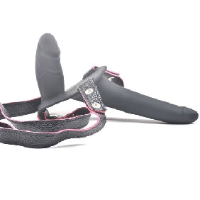 Black Color Strap On with Double Silicone Dildos, medical grade silicone, skin-safe!