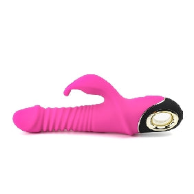 Pink Color 9 Speeds Rechargeable Silicone Thrusting Rabbit Vibrator with Rotation, medical grade silicone. Phthalate & Latex free