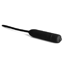 3.9'' Black Color Silicone Vibrating Penis Plug, skin-safe material, one AAA battery included!
