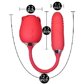 10-Speed Red Color Silicone Clitoral Sucking Rose with Thrusting Vibrator