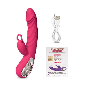 12-Speed Red Color Silicone Rabbit Vibrator with Wiggling Function.