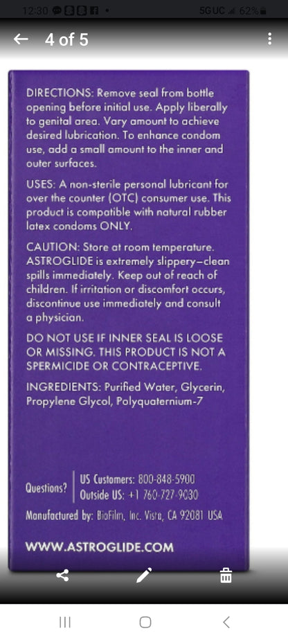 Astroglide Liquid, Water Based Personal Lubricant, 2.5 oz