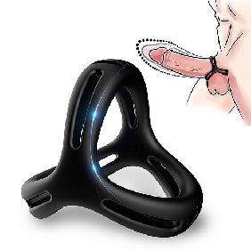 Black Color 3 in 1 Ultra Soft Cock Ring for Erection Enhancing Type II